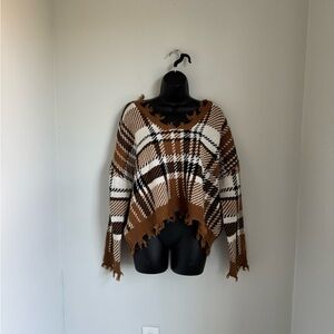 No Boundaries Tan Plaid Distressed Sweater Size XXXL